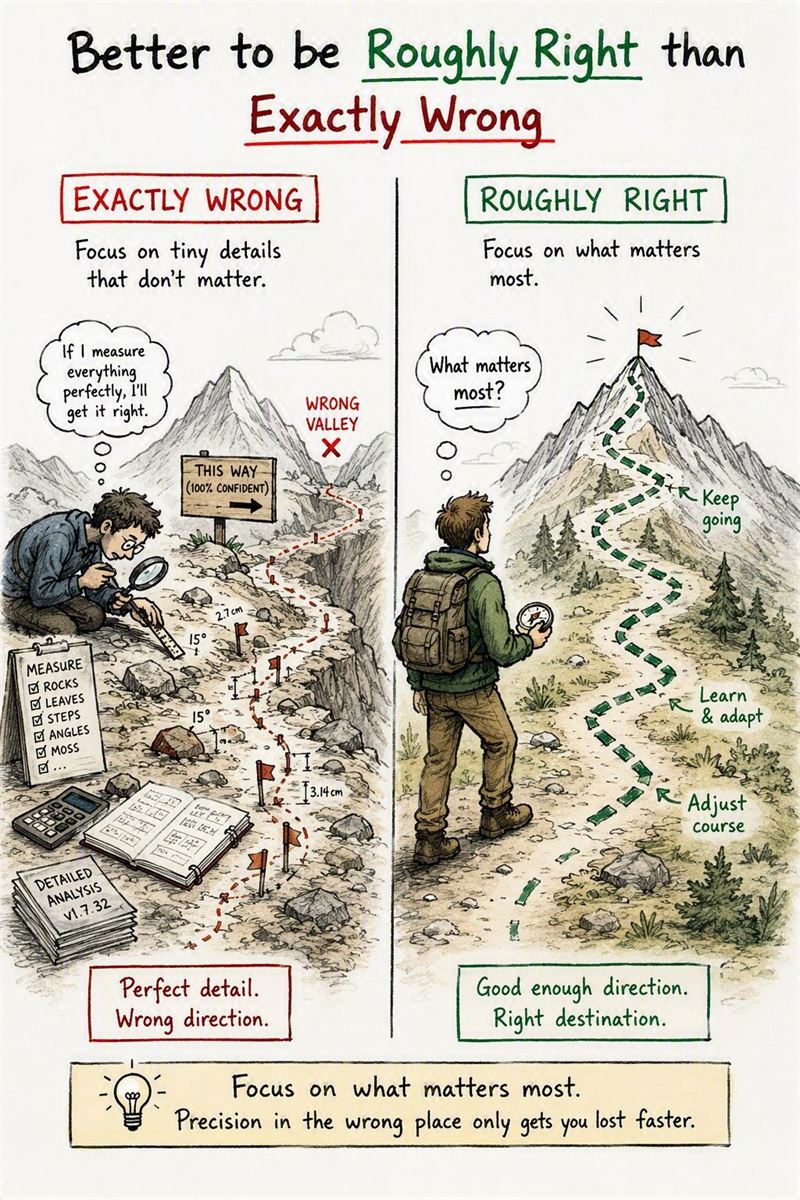 Illustration contrasting exactly wrong and roughly right